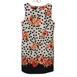 AGB Dress Womens size 8 Polka Dot Floral Sleeveless Sheath Orange Black